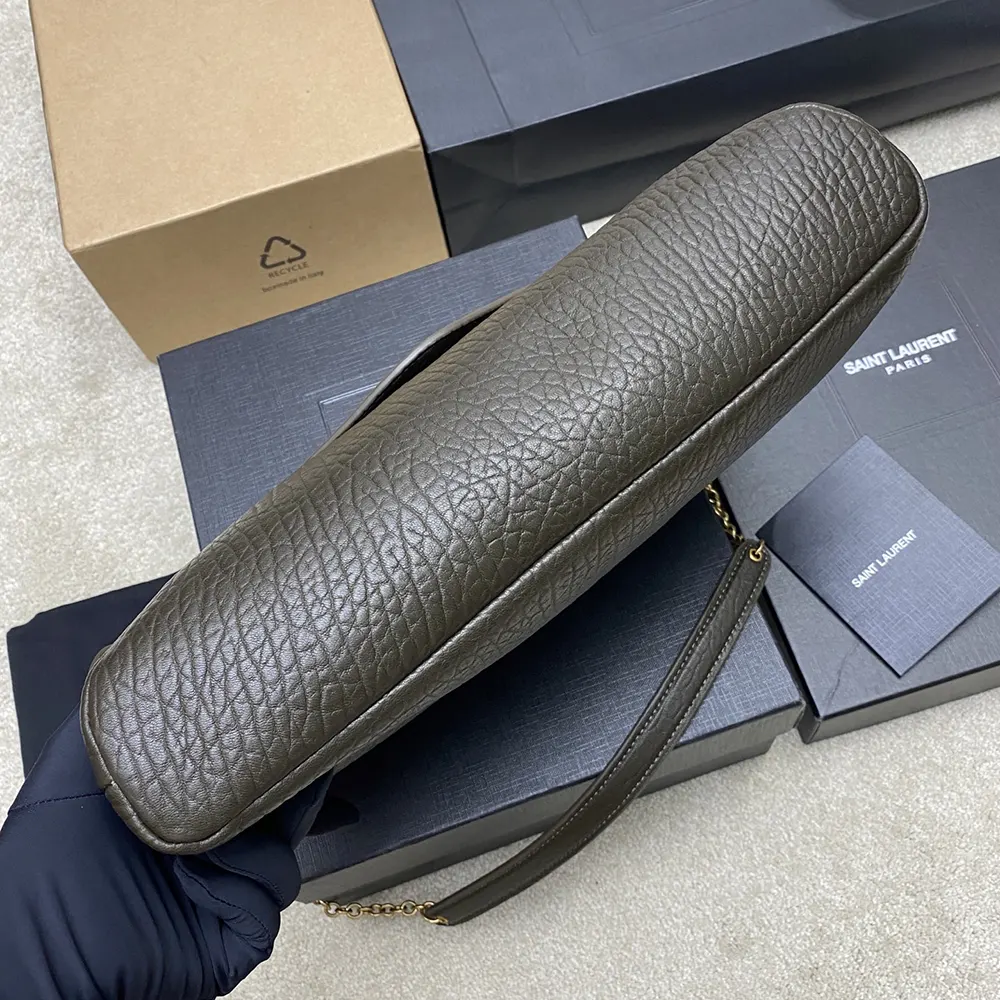 Saint Laurent YSL Women Cassandre xxl Envelope Pouch On Chain in Lambskin-Dark Green