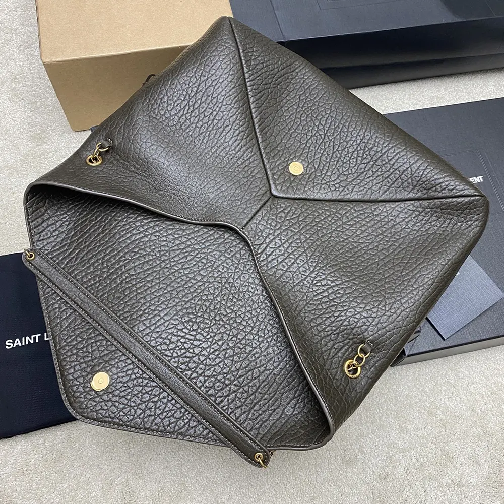 Saint Laurent YSL Women Cassandre xxl Envelope Pouch On Chain in Lambskin-Dark Green