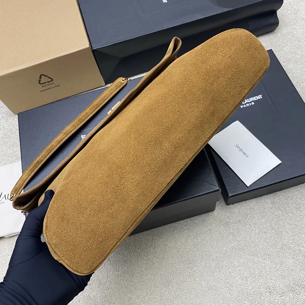 Saint Laurent YSL Women Cassandre xxl Pouch On Chain in Suede-Brown