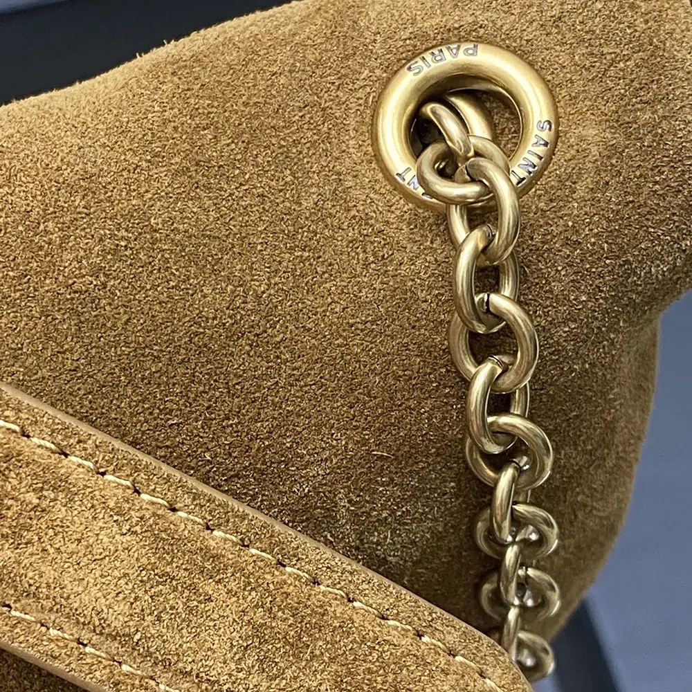 Saint Laurent YSL Women Cassandre xxl Pouch On Chain in Suede-Brown - Image 7