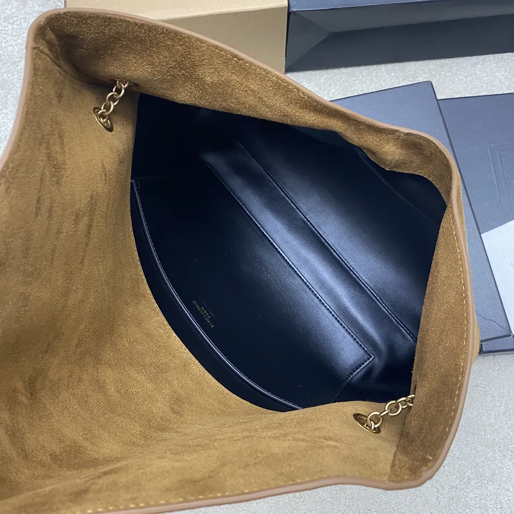 Saint Laurent YSL Women Cassandre xxl Pouch On Chain in Suede-Brown