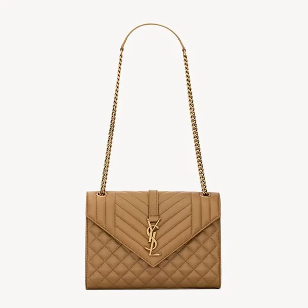 Saint Laurent YSL Women Envelope Medium in Matelasse Lambskin-Brown