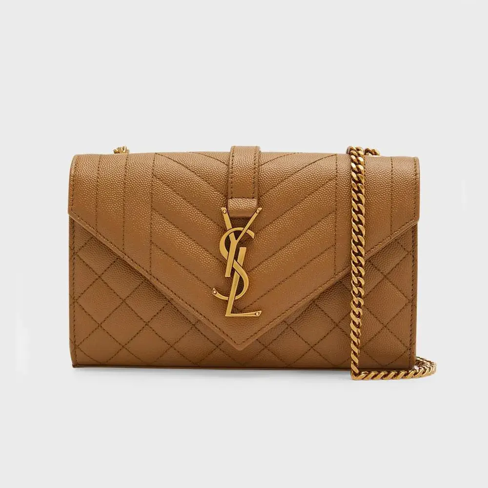 Saint Laurent YSL Women Envelope Small in Matelasse Lambskin-Brown