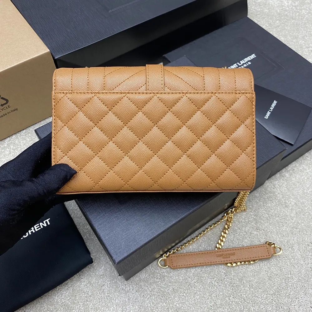 Saint Laurent YSL Women Envelope Small in Matelasse Lambskin-Brown
