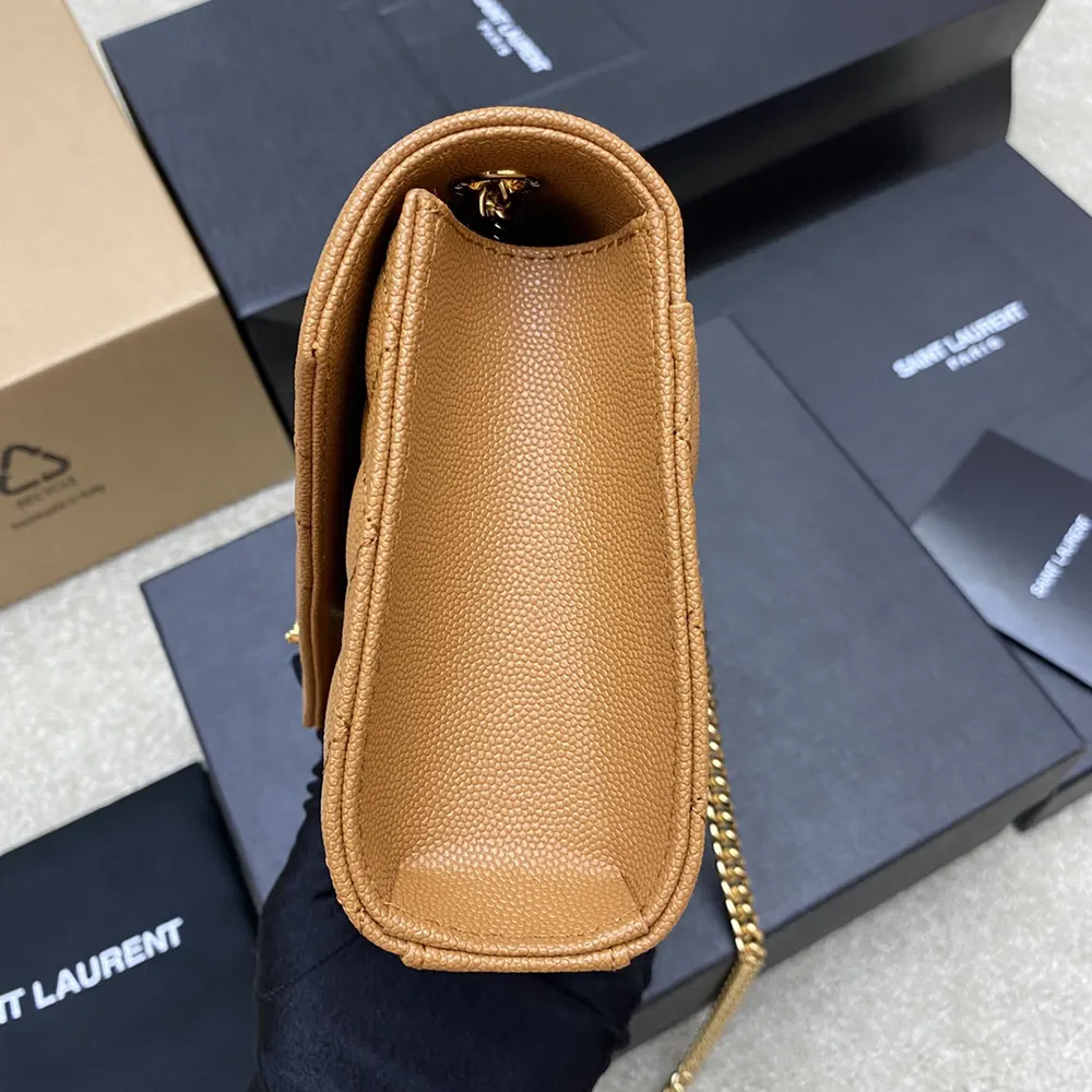 Saint Laurent YSL Women Envelope Small in Matelasse Lambskin-Brown