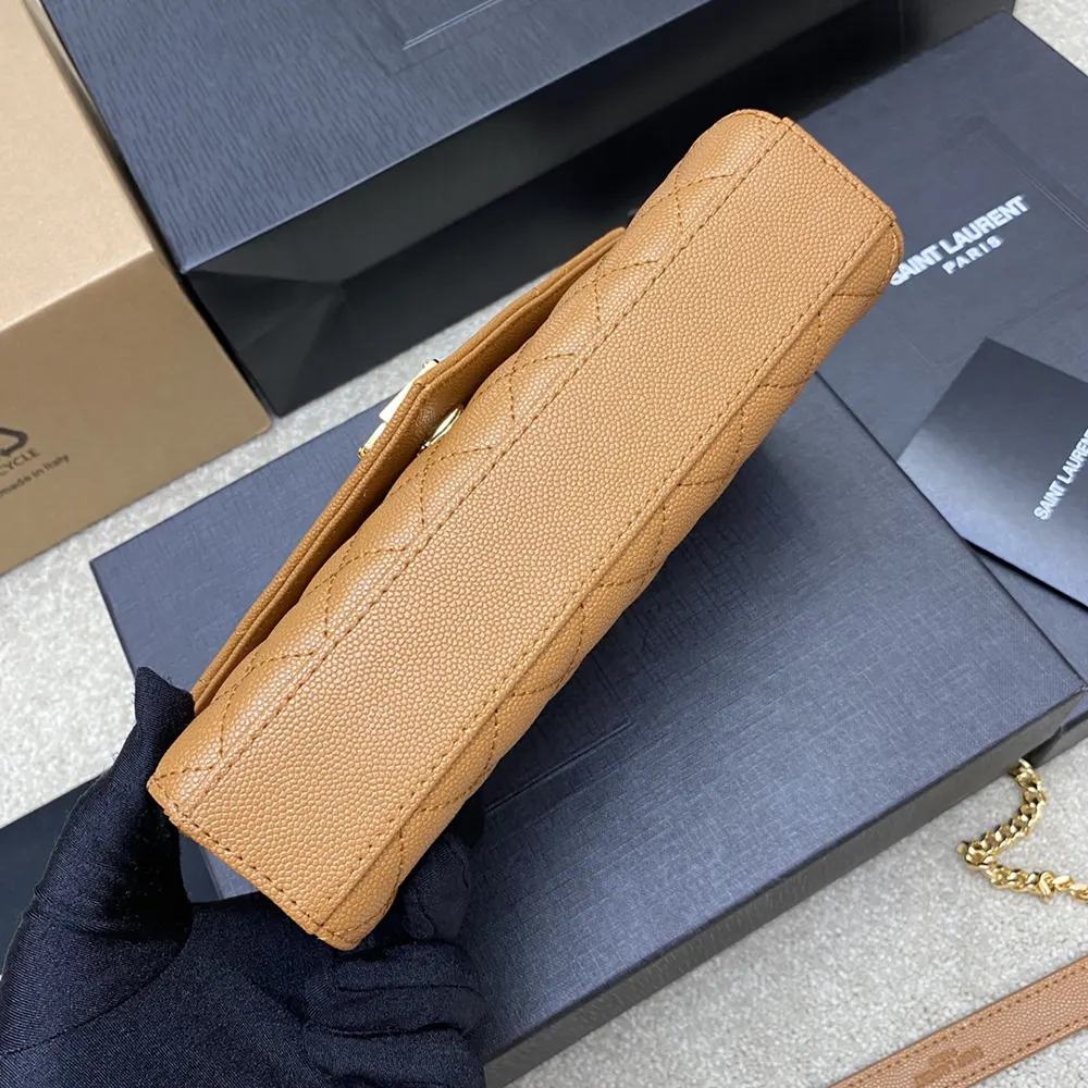 Saint Laurent YSL Women Envelope Small in Matelasse Lambskin-BrownSaint Laurent YSL Women Envelope Small in Matelasse Lambskin-Brown