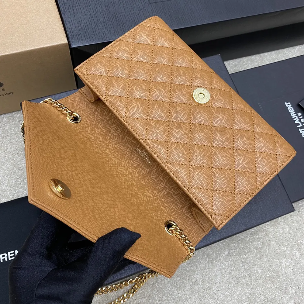 Saint Laurent YSL Women Envelope Small in Matelasse Lambskin-Brown