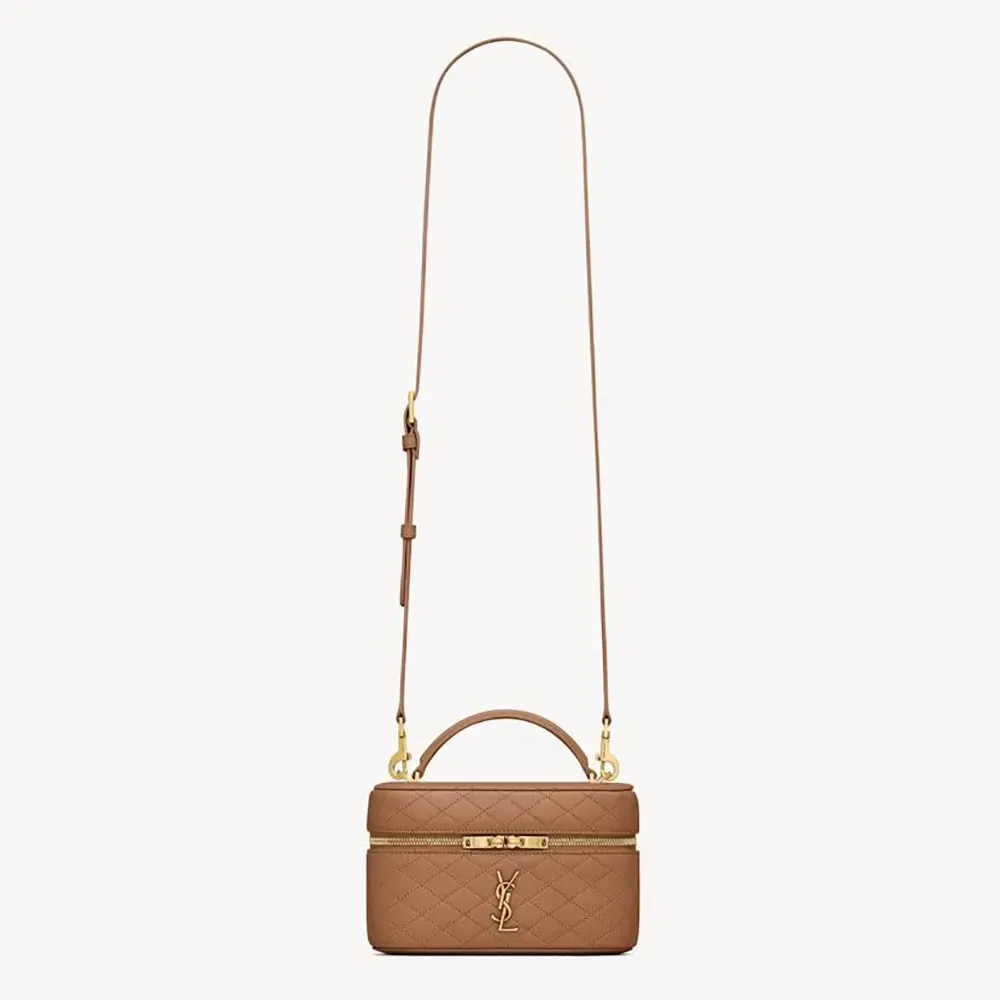 Saint Laurent YSL Women Gaby Vanity Bag in Lambskin-Brown