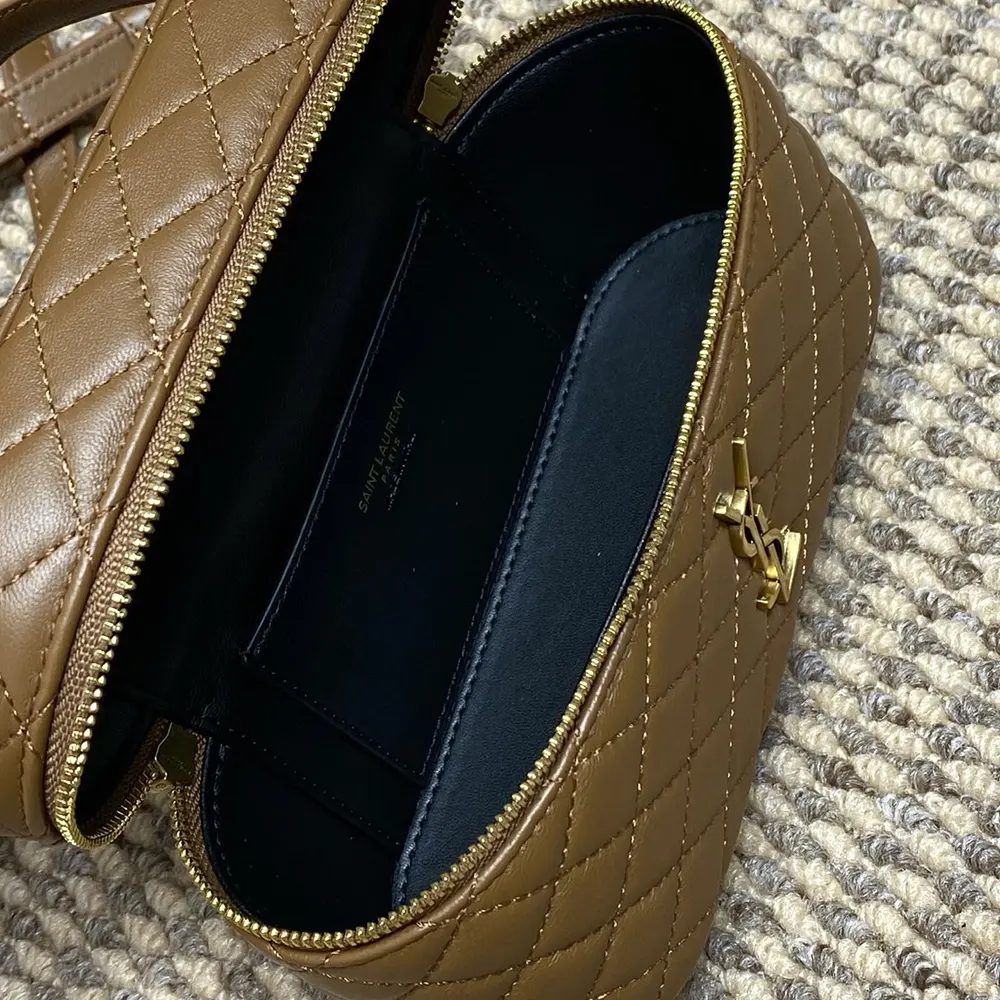 Saint Laurent YSL Women Gaby Vanity Bag in Lambskin-Brown