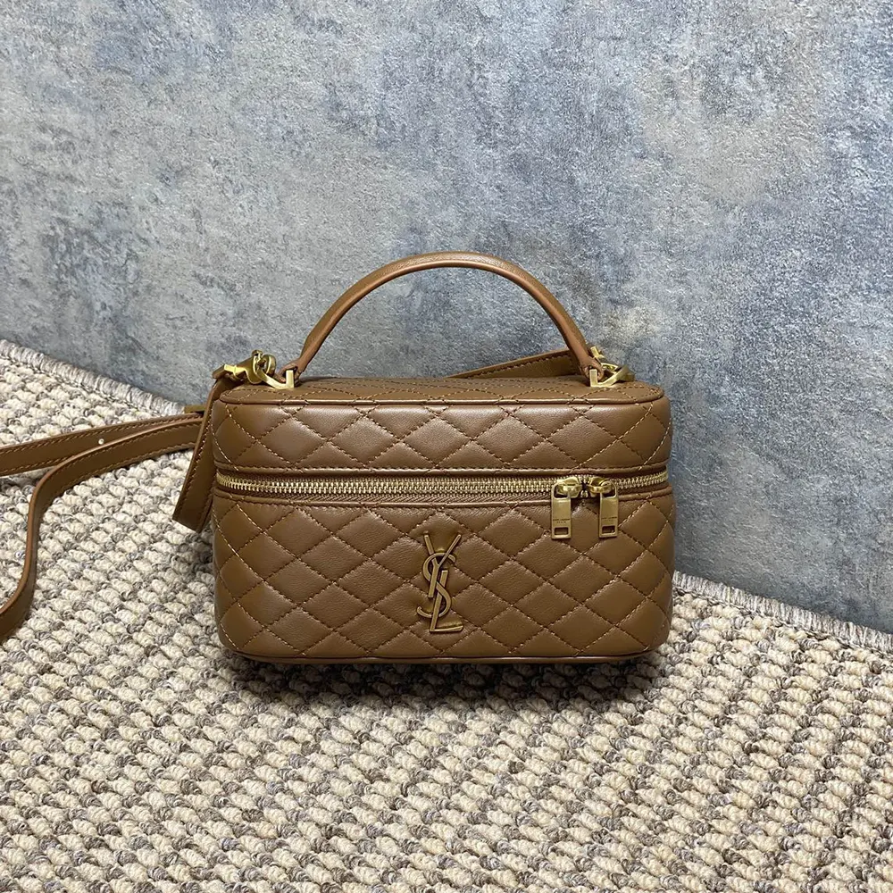 Saint Laurent YSL Women Gaby Vanity Bag in Lambskin-Brown