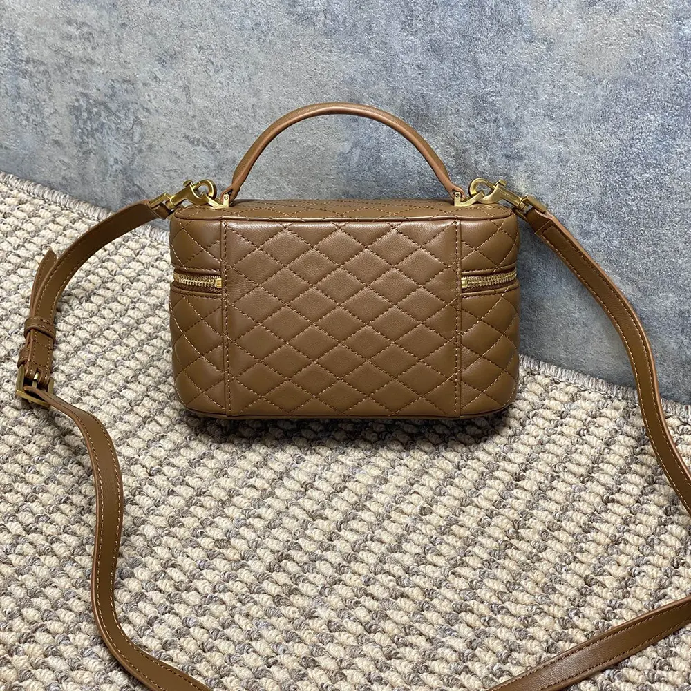 Saint Laurent YSL Women Gaby Vanity Bag in Lambskin-Brown