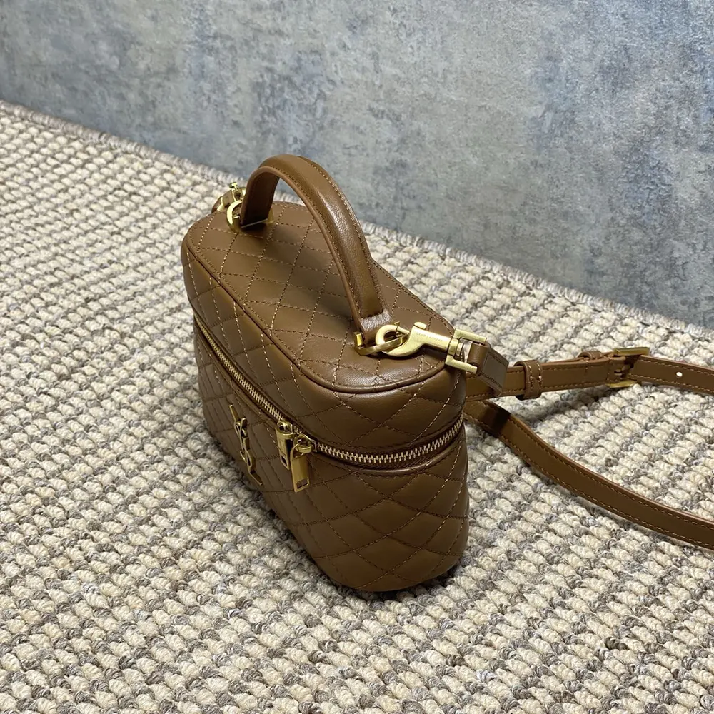 Saint Laurent YSL Women Gaby Vanity Bag in Lambskin-Brown