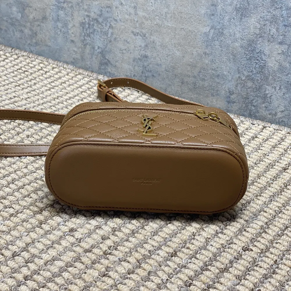 Saint Laurent YSL Women Gaby Vanity Bag in Lambskin-Brown