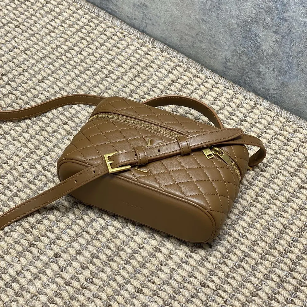 Saint Laurent YSL Women Gaby Vanity Bag in Lambskin-Brown