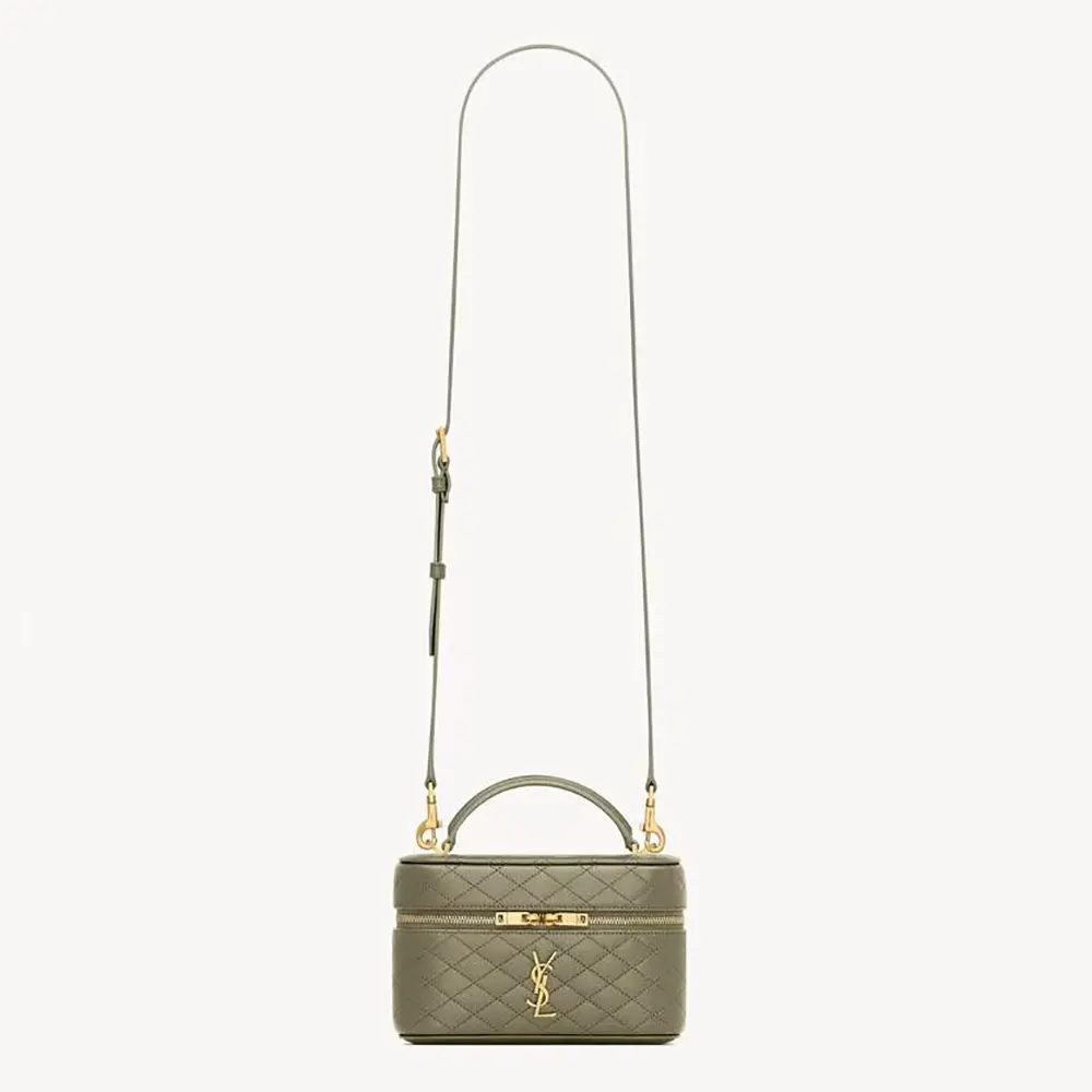 Saint Laurent YSL Women Gaby Vanity Bag in Lambskin-Green