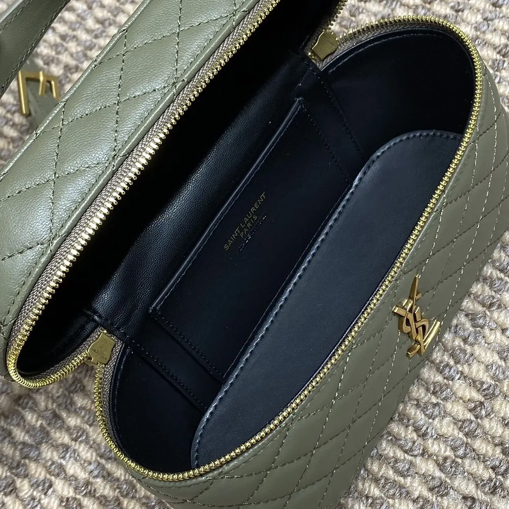 Saint Laurent YSL Women Gaby Vanity Bag in Lambskin-Green