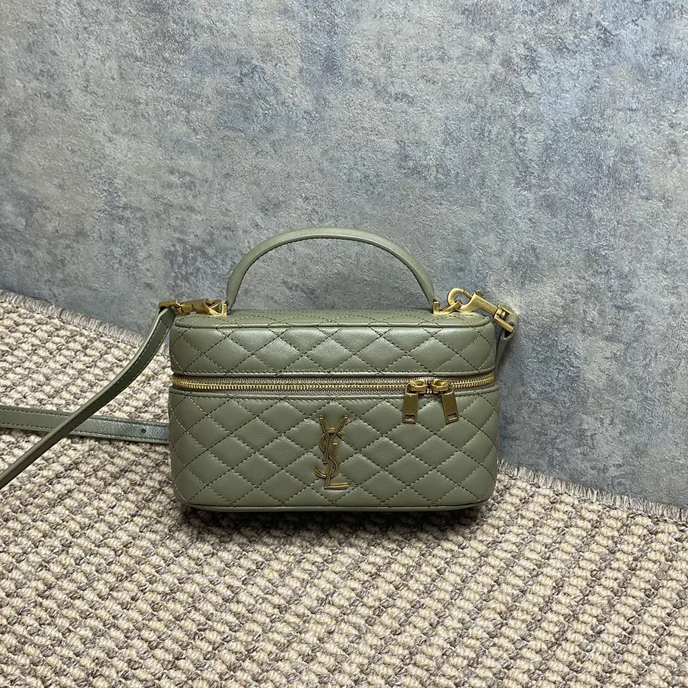Saint Laurent YSL Women Gaby Vanity Bag in Lambskin-Green