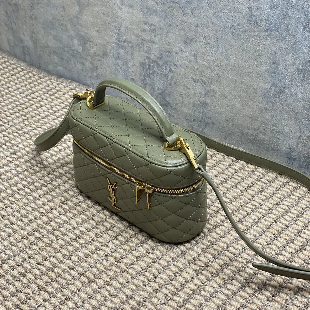 Saint Laurent YSL Women Gaby Vanity Bag in Lambskin-Green