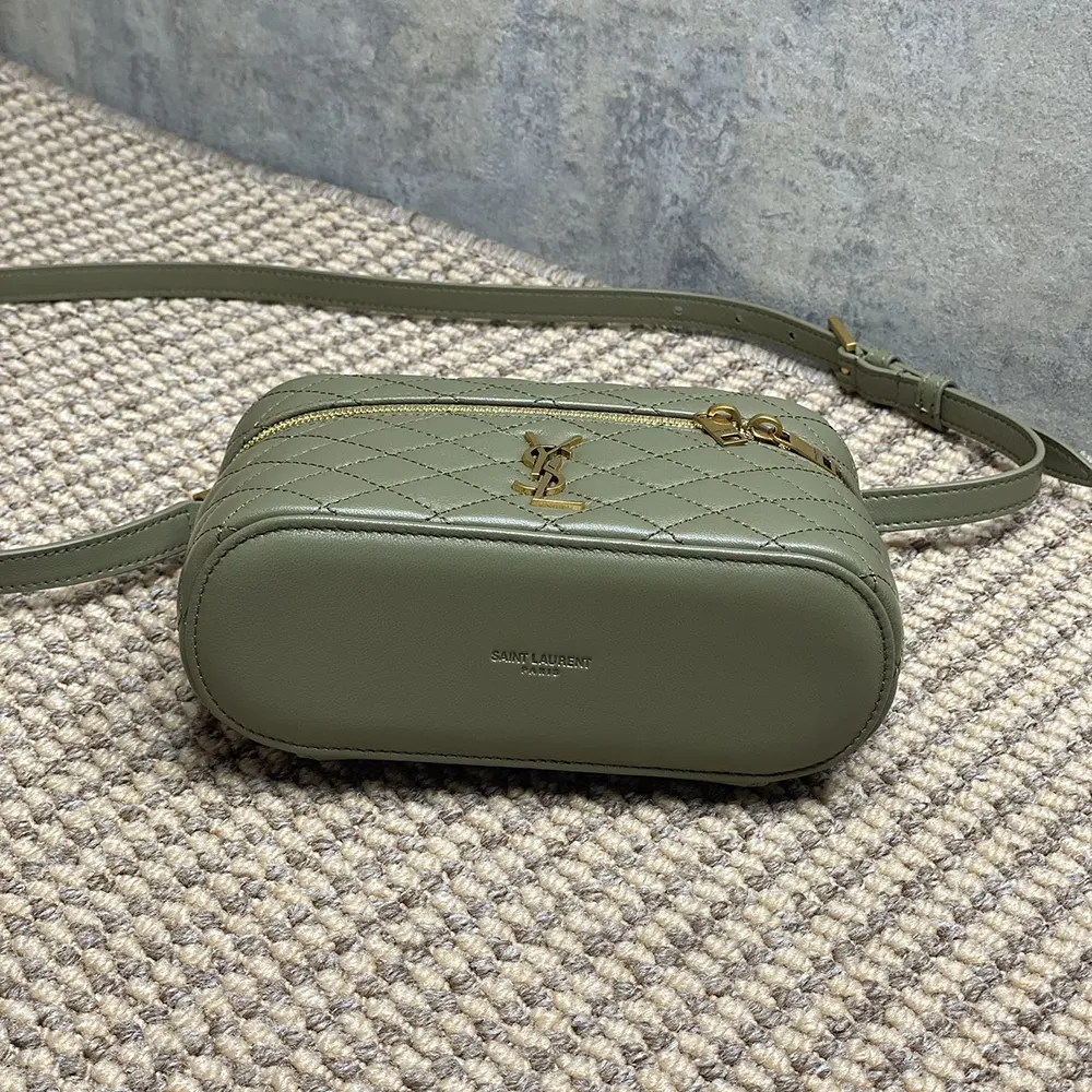 Saint Laurent YSL Women Gaby Vanity Bag in Lambskin-Green