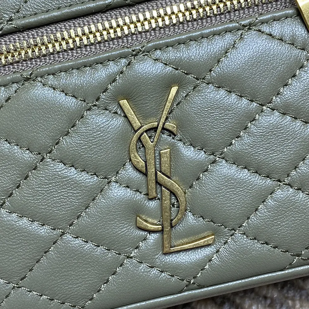 Saint Laurent YSL Women Gaby Vanity Bag in Lambskin-Green