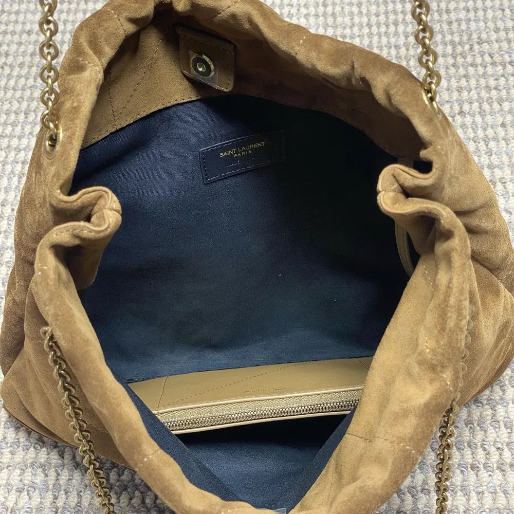 Saint Laurent YSL Women Jamie Large Pochon in Suede-Brown 8283501U