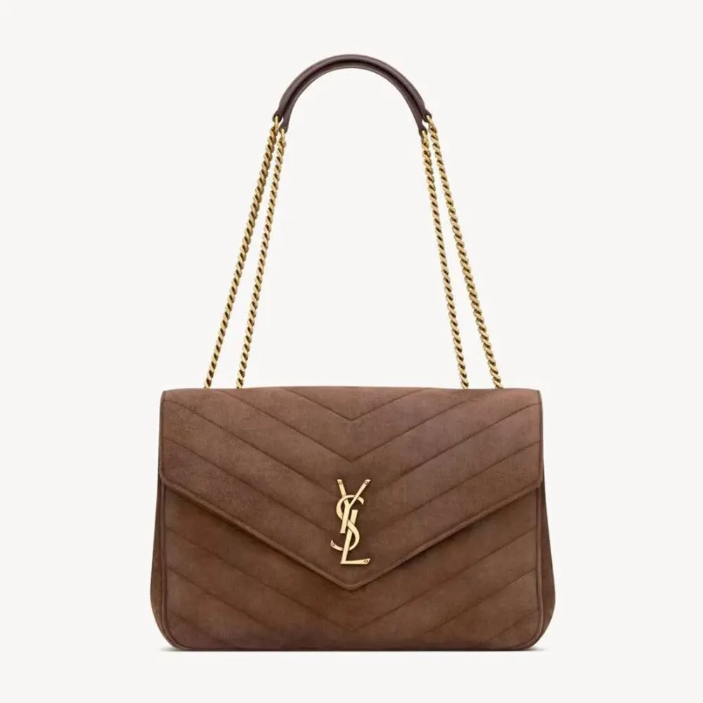 Saint Laurent YSL Women Loulou Large in Matelassé Suede-Brown 803541AA