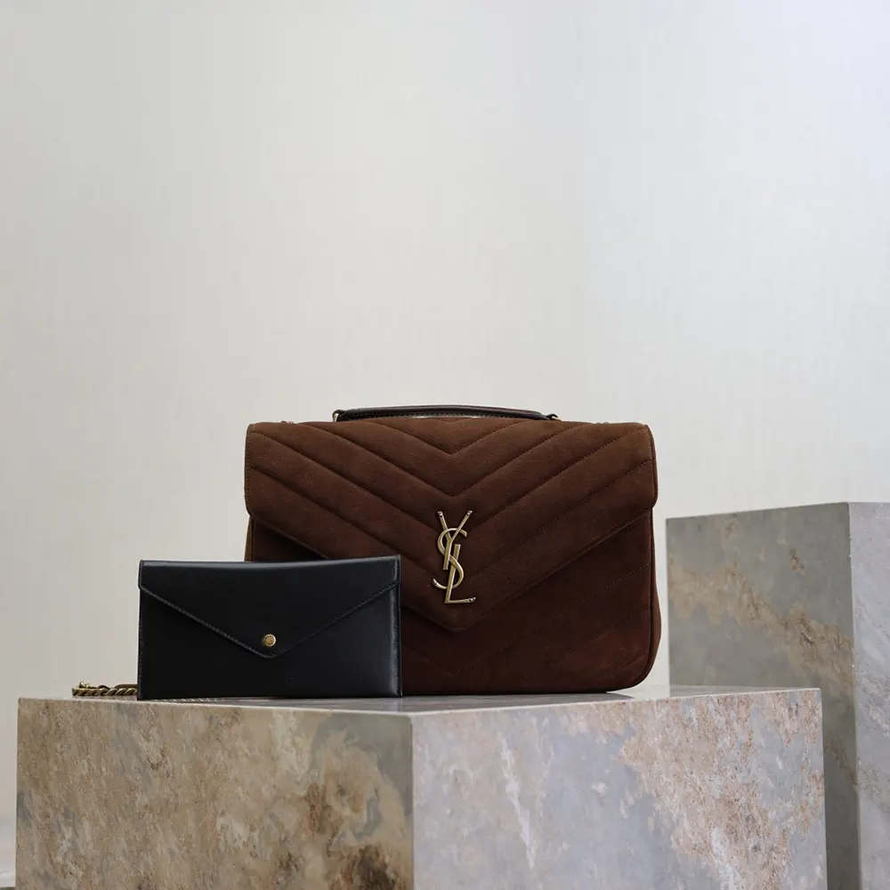 Saint Laurent YSL Women Loulou Large in Matelassé Suede-Brown 803541AA