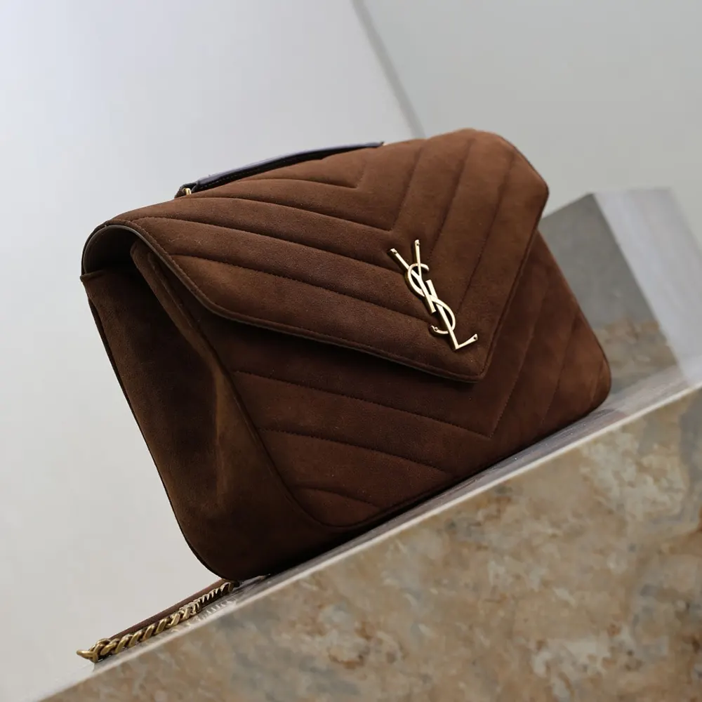 Saint Laurent YSL Women Loulou Large in Matelassé Suede-Brown 803541AA