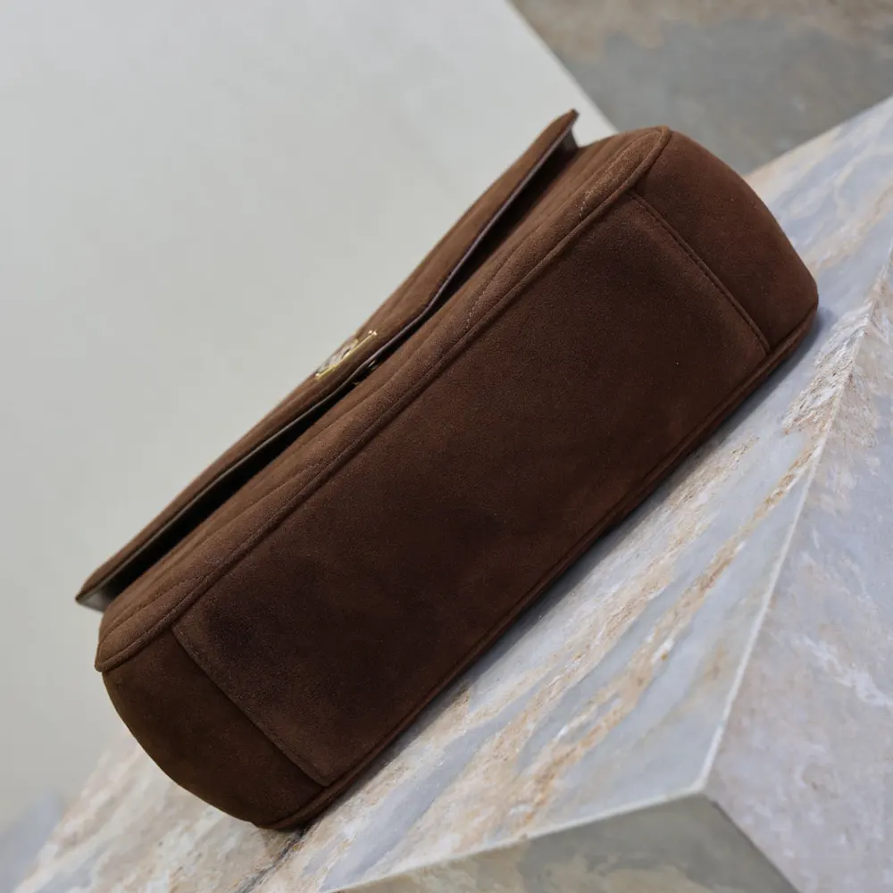 Saint Laurent YSL Women Loulou Large in Matelassé Suede-Brown 803541AA