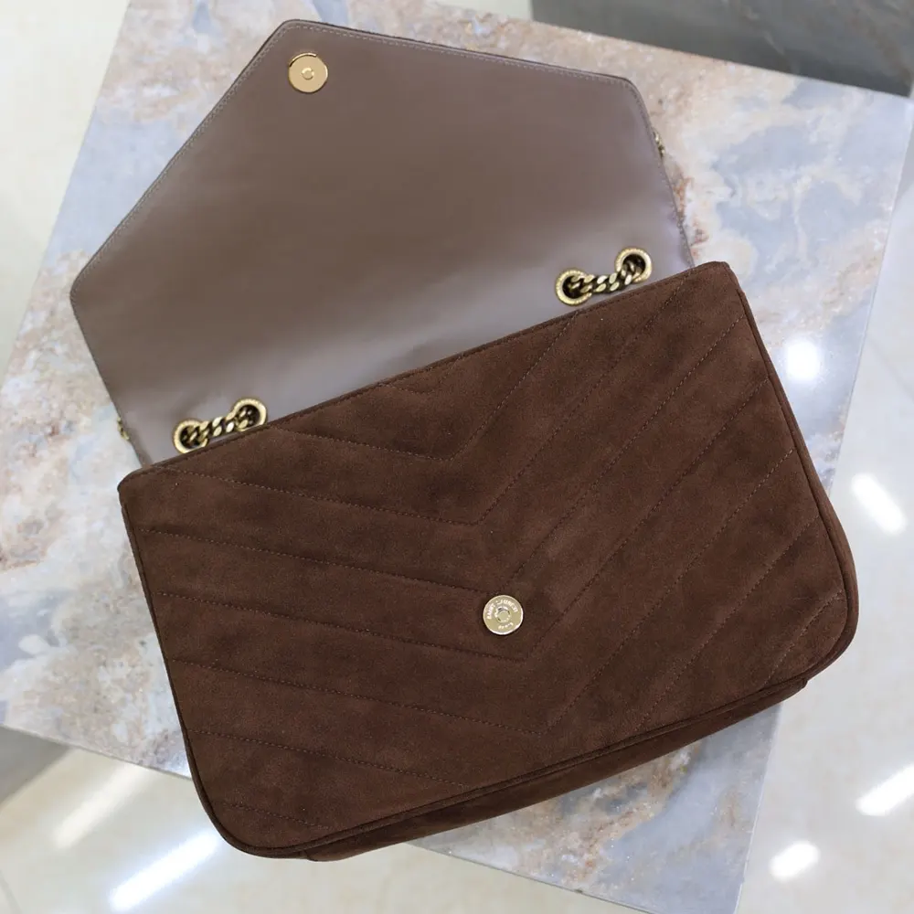 Saint Laurent YSL Women Loulou Large in Matelassé Suede-Brown 803541AA