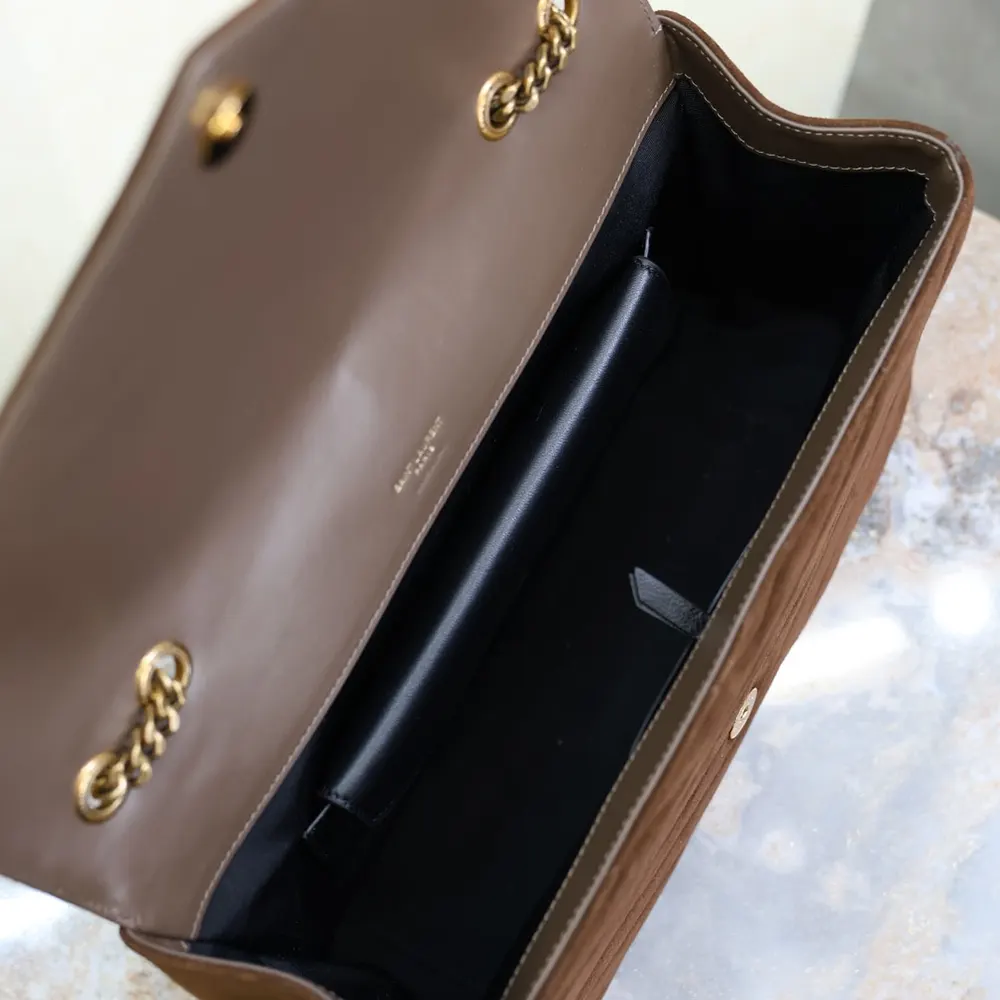 Saint Laurent YSL Women Loulou Large in Matelassé Suede-Brown 803541AA