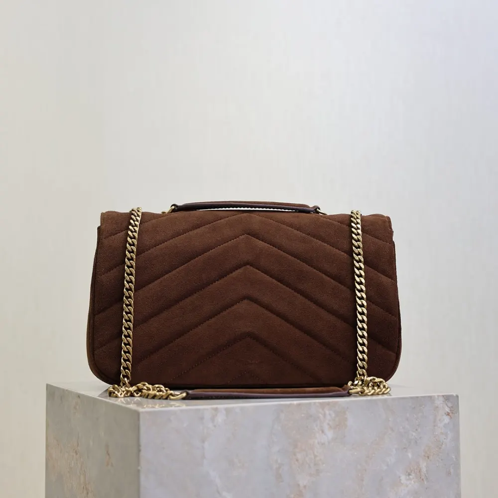 Saint Laurent YSL Women Loulou Medium in Matelassé Suede-Brown 801439AA