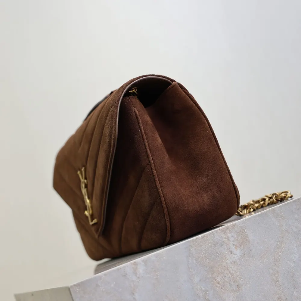 Saint Laurent YSL Women Loulou Medium in Matelassé Suede-Brown 801439AA