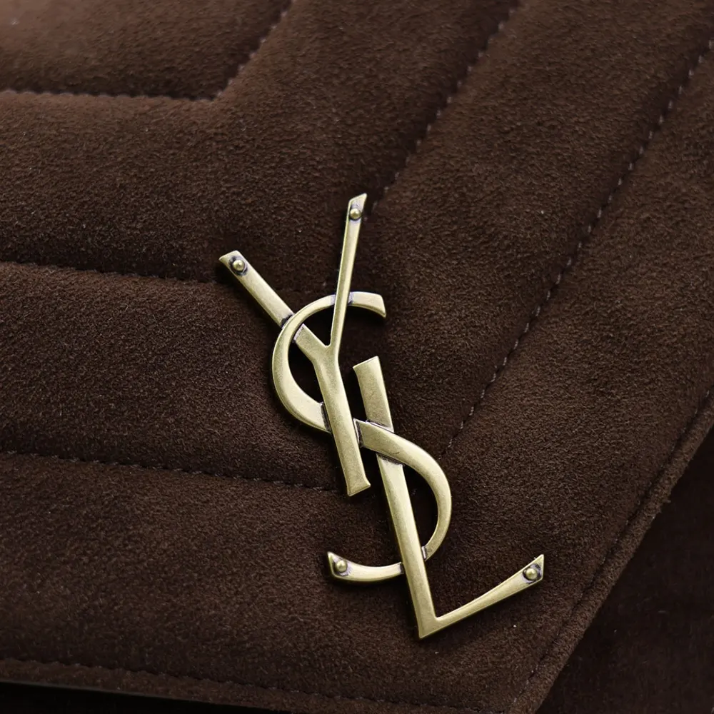 Saint Laurent YSL Women Loulou Medium in Matelassé Suede-Brown 801439AA