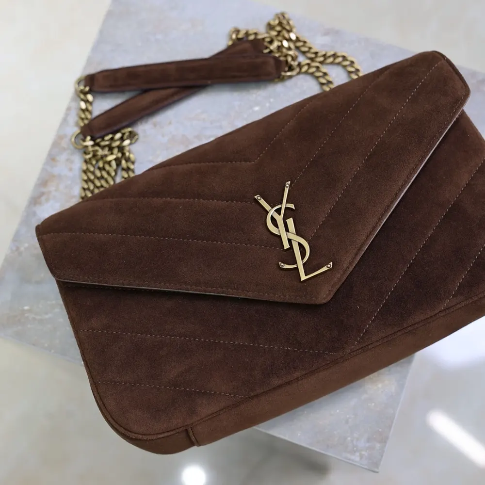 Saint Laurent YSL Women Loulou Medium in Matelassé Suede-Brown 801439AA