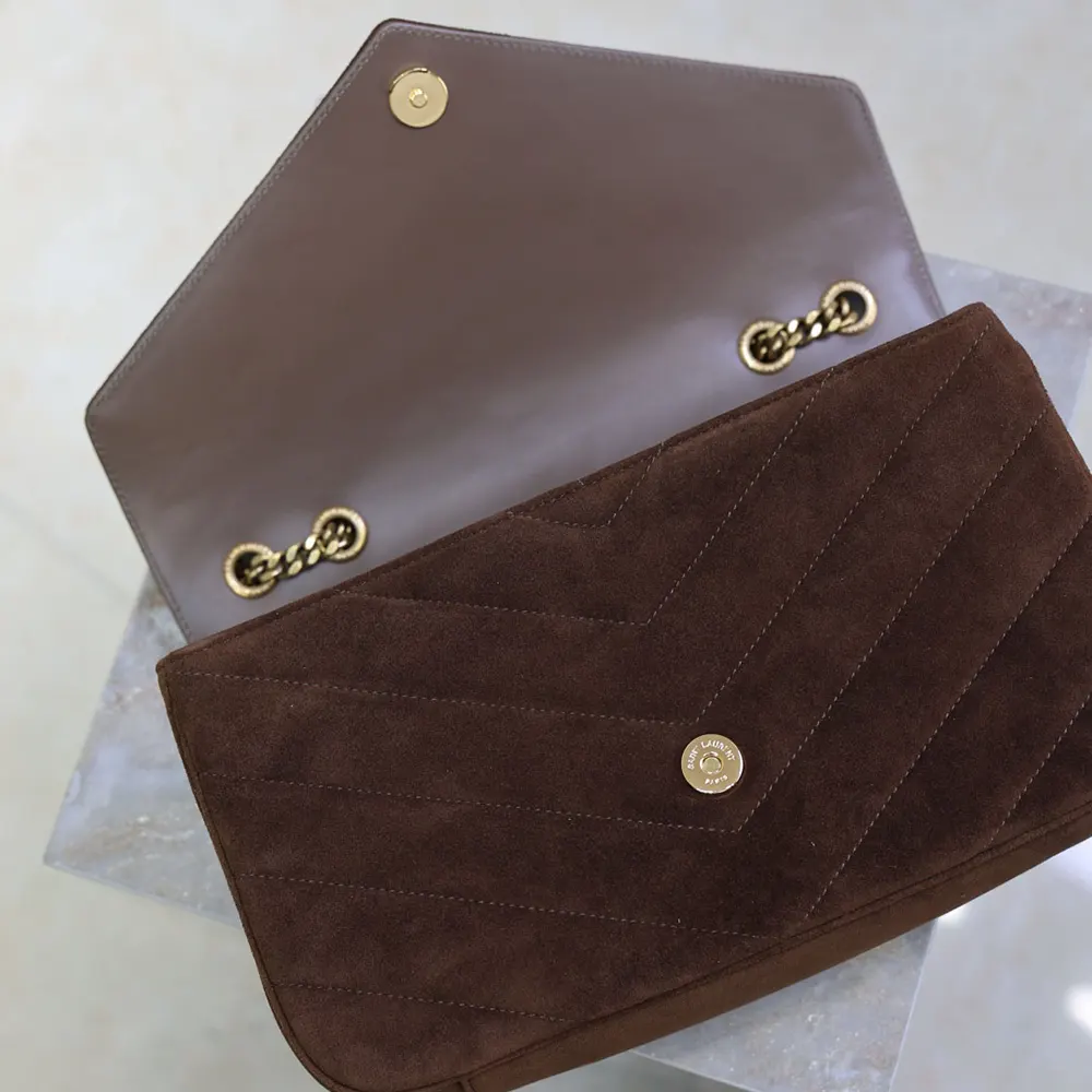 Saint Laurent YSL Women Loulou Medium in Matelassé Suede-Brown 801439AA