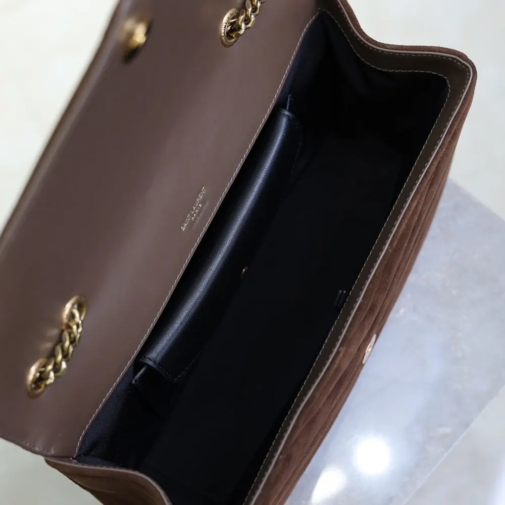 Saint Laurent YSL Women Loulou Medium in Matelassé Suede-Brown 801439AA