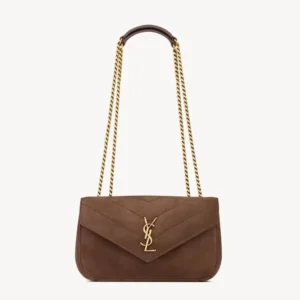 Saint Laurent YSL Women Loulou Small in Matelassé Suede-Brown 801437AA