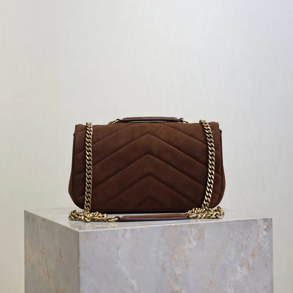 Saint Laurent YSL Women Loulou Small in Matelassé Suede-Brown 801437AA