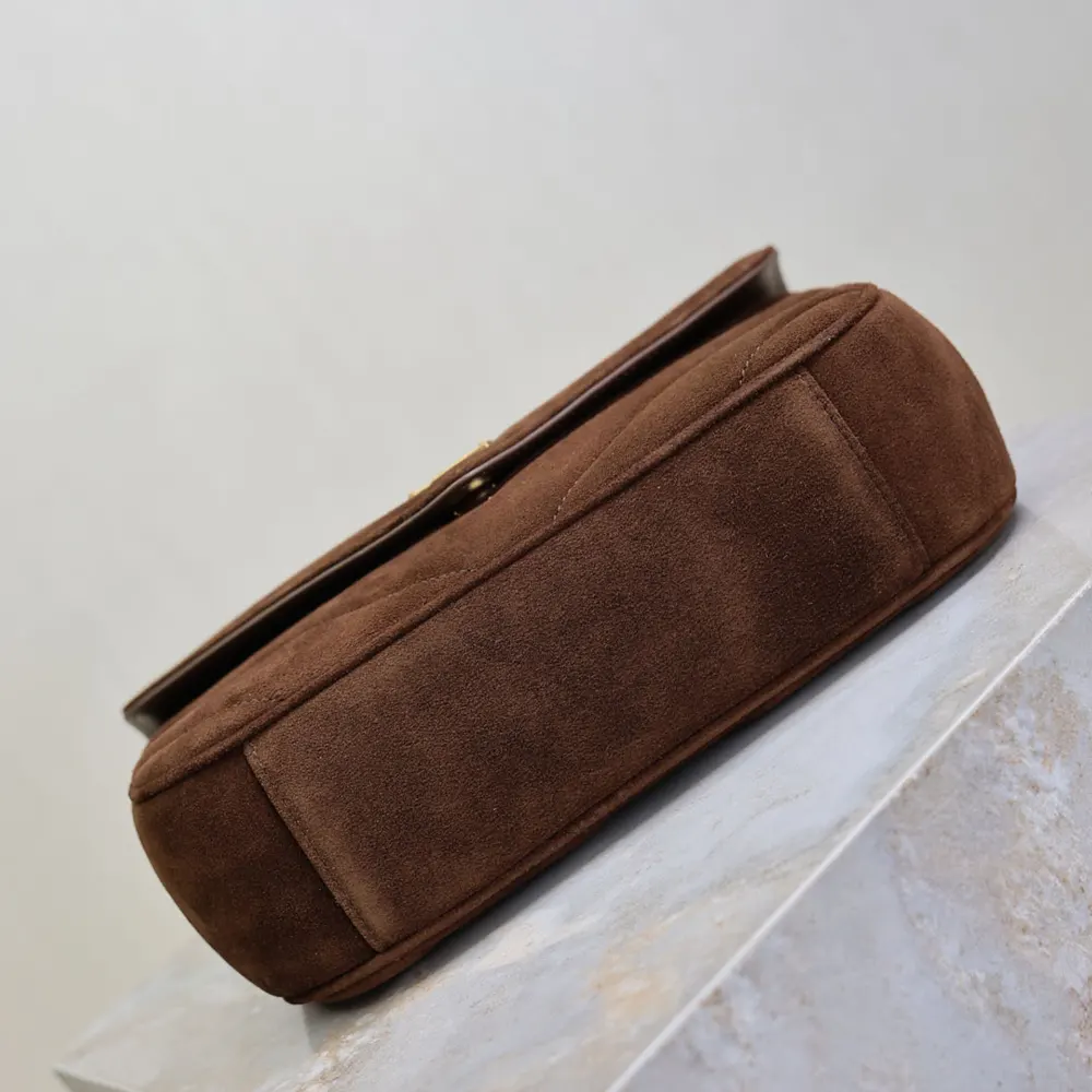 Saint Laurent YSL Women Loulou Small in Matelassé Suede-Brown 801437AA