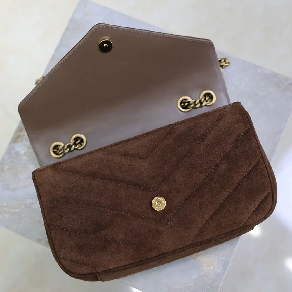 Saint Laurent YSL Women Loulou Small in Matelassé Suede-Brown 801437AA