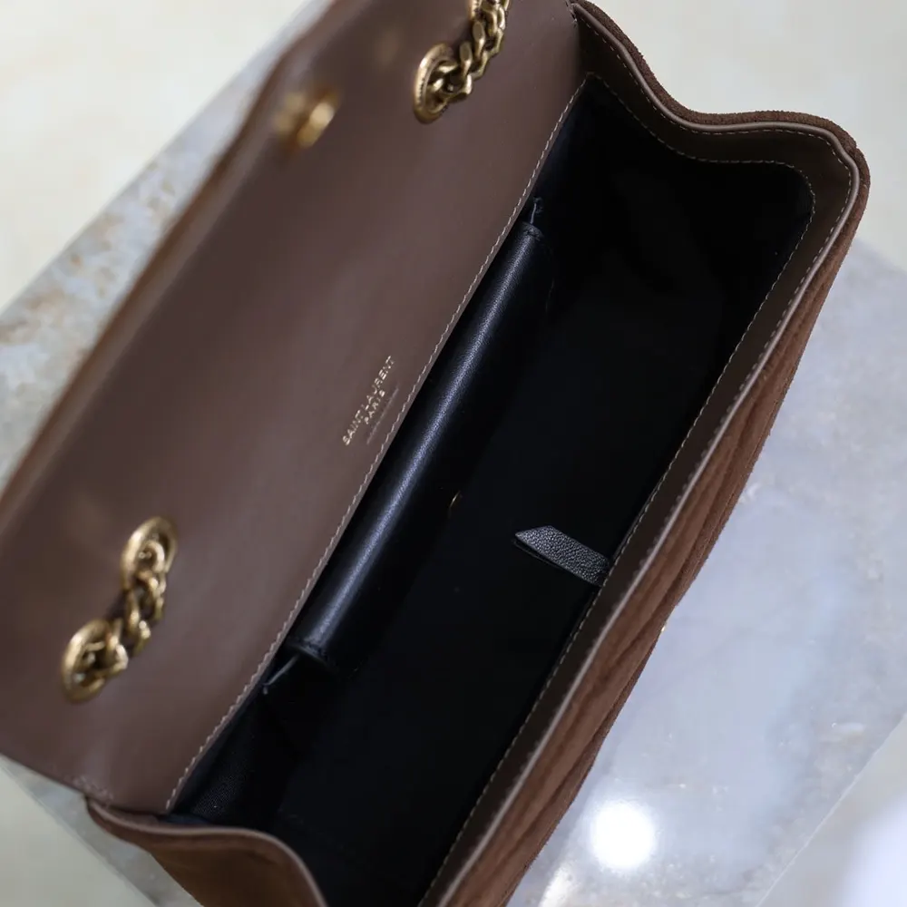 Saint Laurent YSL Women Loulou Small in Matelassé Suede-Brown 801437AA