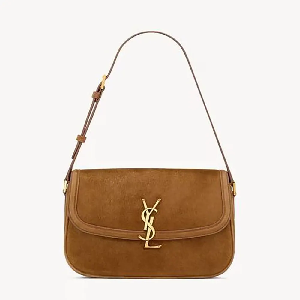 Saint Laurent YSL Women Solferino Small in Suede-Brown 8323301U