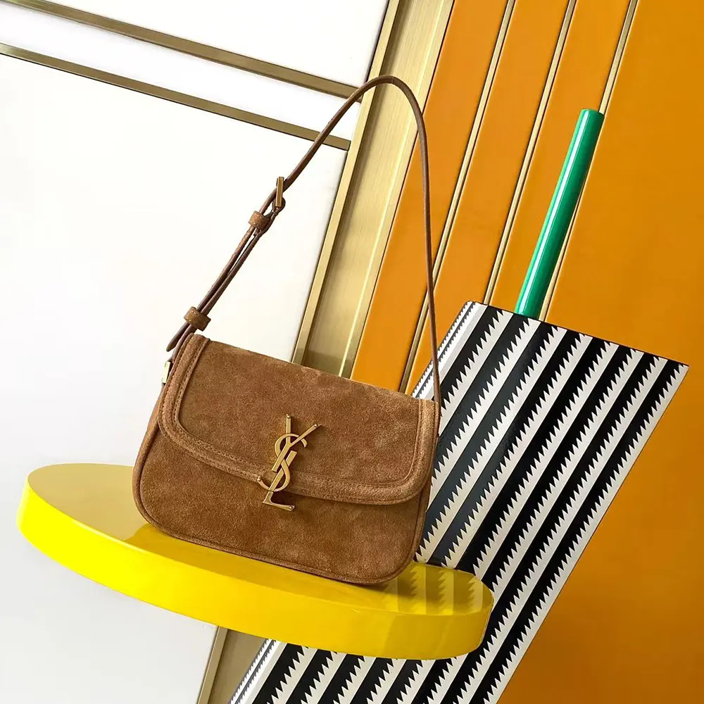 Saint Laurent YSL Women Solferino Small in Suede-Brown 8323301U