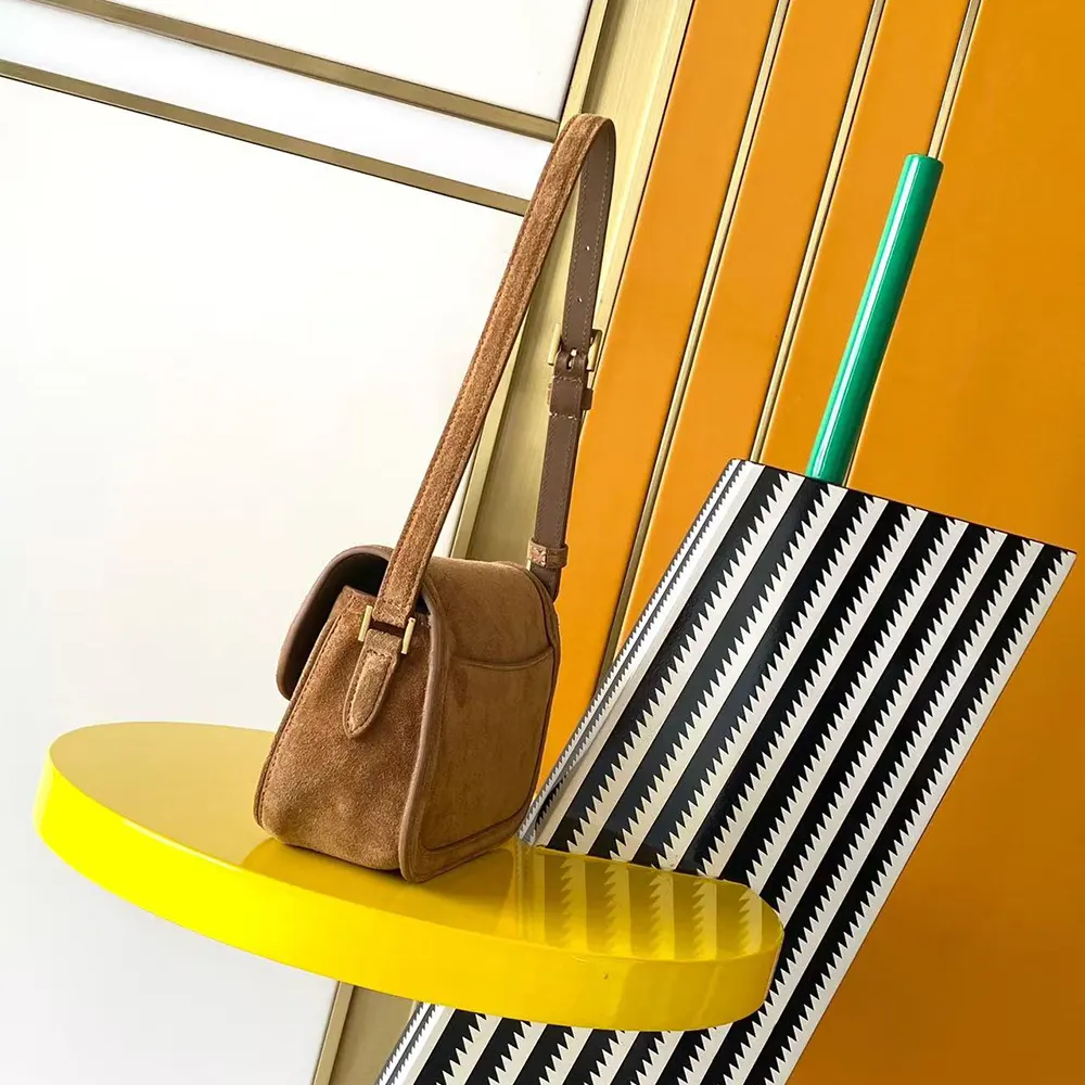 Saint Laurent YSL Women Solferino Small in Suede-Brown 8323301U