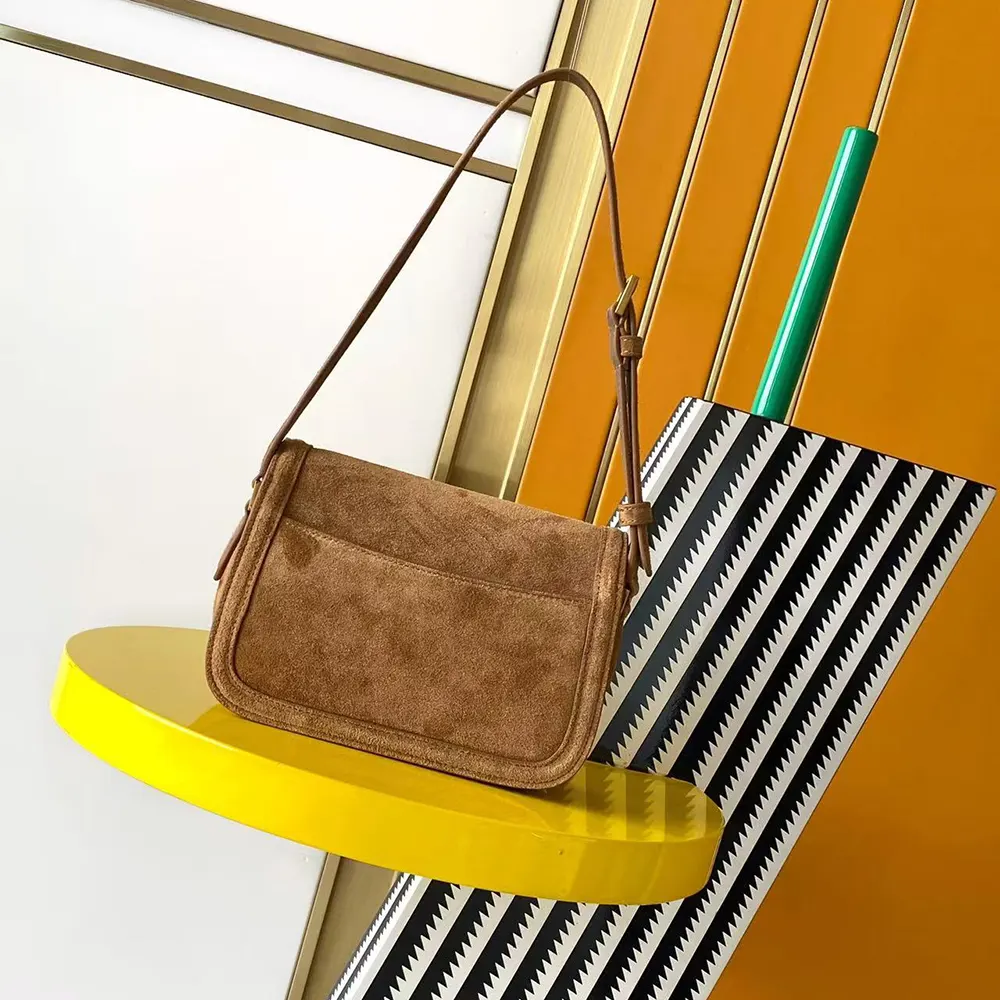 Saint Laurent YSL Women Solferino Small in Suede-Brown 8323301U