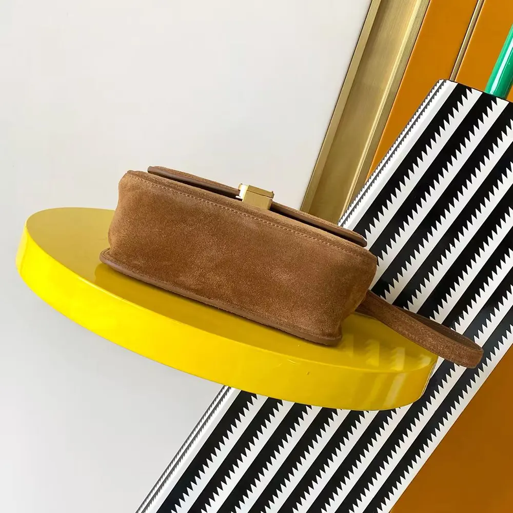 Saint Laurent YSL Women Solferino Small in Suede-Brown 8323301U