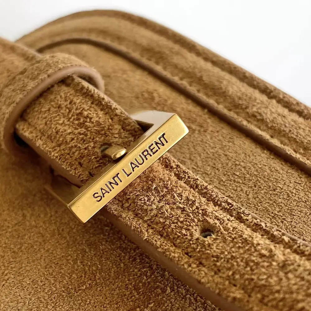 Saint Laurent YSL Women Solferino Small in Suede-Brown 8323301U