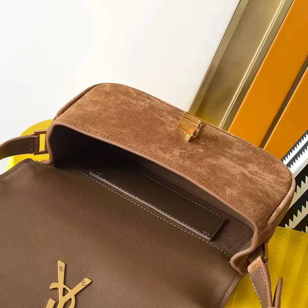 Saint Laurent YSL Women Solferino Small in Suede-Brown 8323301U