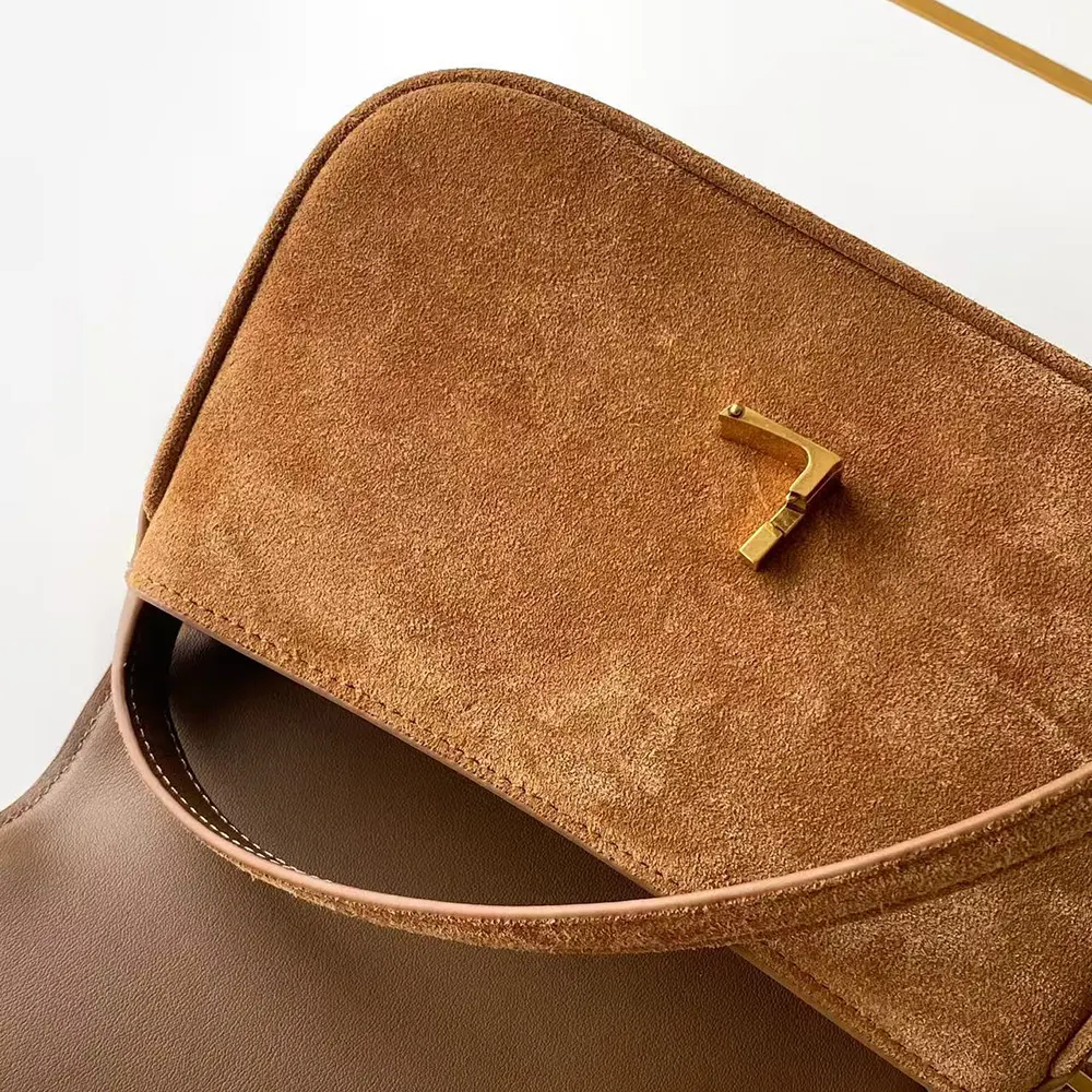 Saint Laurent YSL Women Solferino Small in Suede-Brown 8323301U